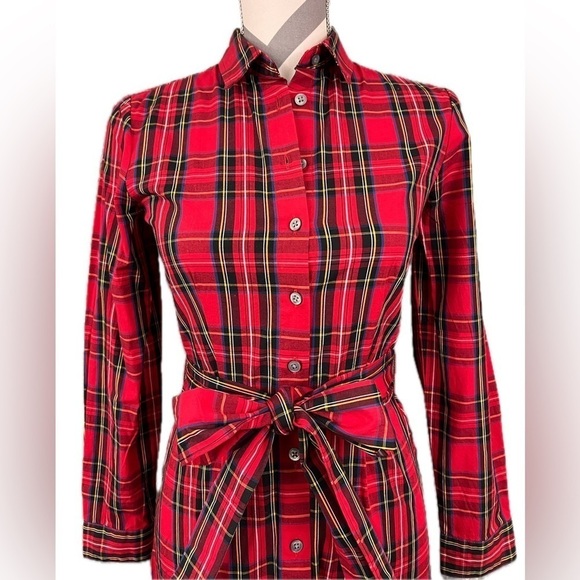 NWT - J. Crew Factory Tartan Tie-Waist Shirt Dress - Size 00 - Picture 4 of 11